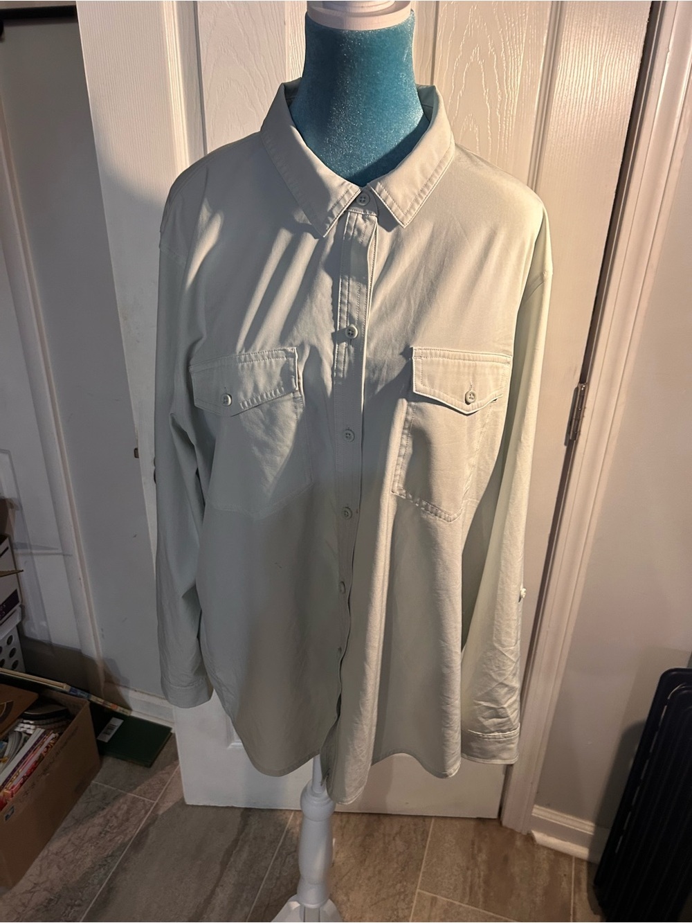 Eddie Bauer Light Sage Green Casual Button-Down Shirt